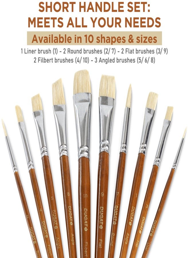 DUGATO 10pcs Short Handle White Hog Hair Artist Paint Brush Set by DUGATO Perfect for Acrylic Oil Gouache Watercolor, Painting Brushes Kit for Kids, Adults Fabulous for Canvas & Fabric - Image 2