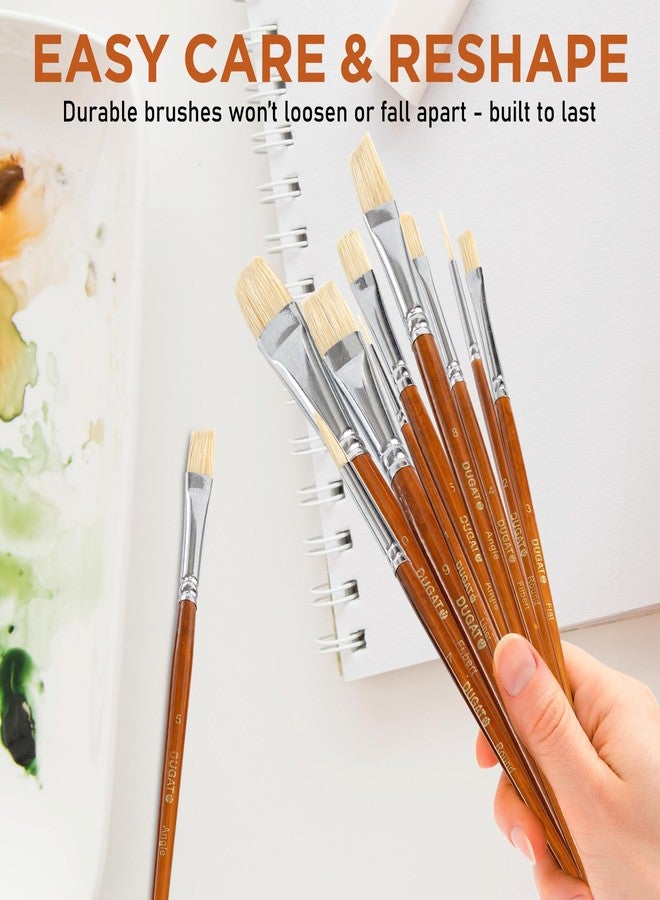 DUGATO 10pcs Short Handle White Hog Hair Artist Paint Brush Set by DUGATO Perfect for Acrylic Oil Gouache Watercolor, Painting Brushes Kit for Kids, Adults Fabulous for Canvas & Fabric - Image 5