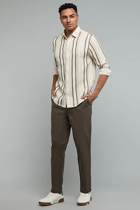 أر أند بي Striped Shirt with Classic Collar and Long Sleeves