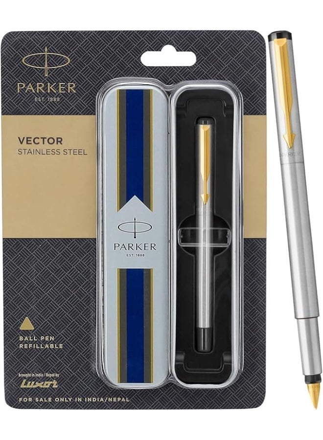 باركر قلم باركر فيكتور من الفولاذ المقاوم للصدأ مع مشبك مطلي بالذهب - Image 1