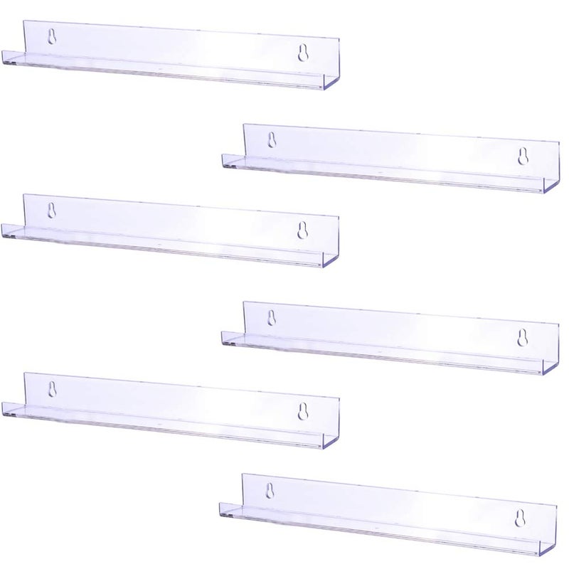 Sooyee 6 Pack 15 Inch Acrylic Invisible Kids Floating Bookshelf for Kids RoomModern Picture Ledge Display Toy Storage Wall ShelfClear