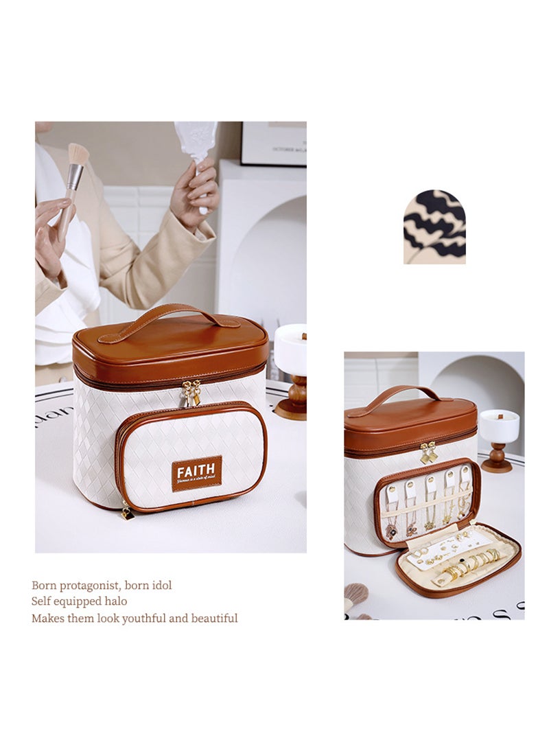 Sharpdo Large Capacity PU Portable Cosmetic Bag Toiletries Storage Bag Travel Jewelry Cosmetics Storage Box 24*13*20CM - Image 5