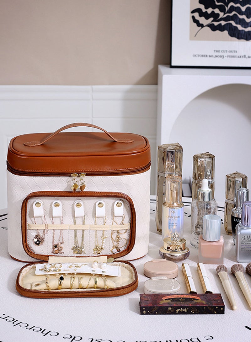 Sharpdo Large Capacity PU Portable Cosmetic Bag Toiletries Storage Bag Travel Jewelry Cosmetics Storage Box 24*13*20CM - Image 3