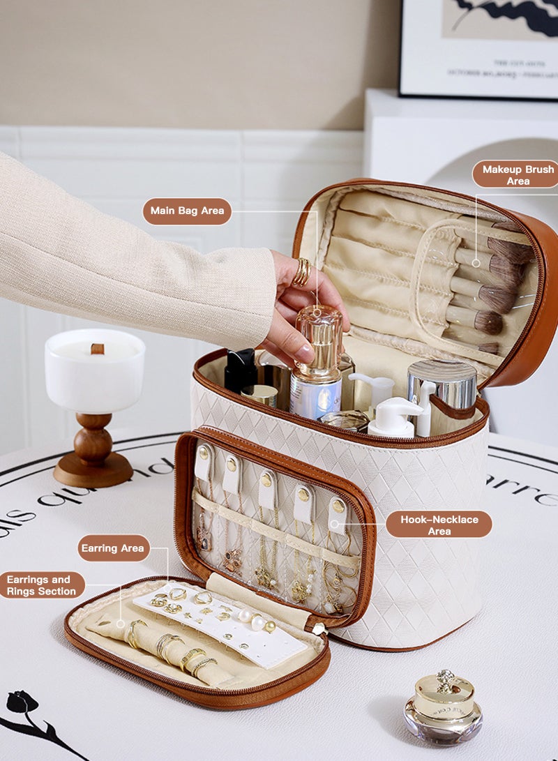 Sharpdo Large Capacity PU Portable Cosmetic Bag Toiletries Storage Bag Travel Jewelry Cosmetics Storage Box 24*13*20CM - Image 4