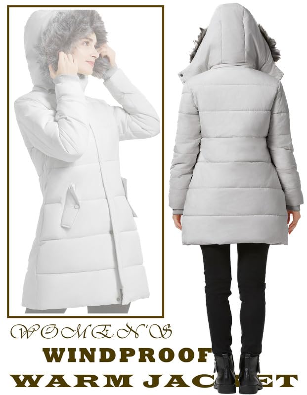 GGleaf Women's Winter Jacket Windproof Quilted Puffer Jacket Long Coat with Hood Grey XX-Large - Image 5
