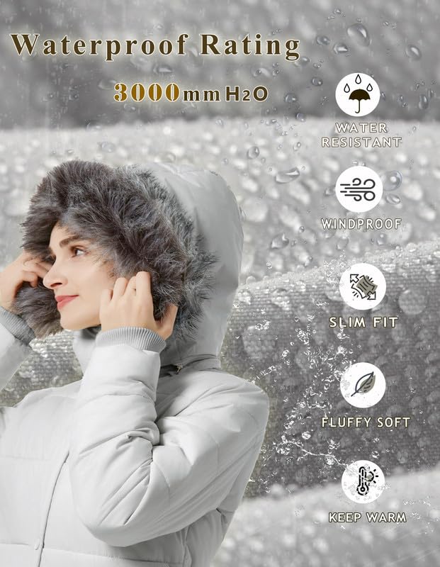 GGleaf Women's Winter Jacket Windproof Quilted Puffer Jacket Long Coat with Hood Grey XX-Large - Image 3