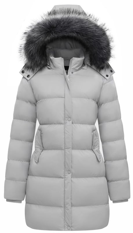 GGleaf Women's Winter Jacket Windproof Quilted Puffer Jacket Long Coat with Hood Grey XX-Large - Image 1