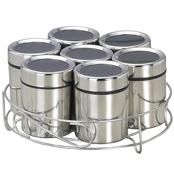 STEEPLE Masala Box For Kitchen|Spice Box For Kitchen|Masala Dabba For Home&Resturants|7 In 1 Spice Set Steel|Storage 7 Container In 1 Stand Per 190 Ml,Silver - Image 1