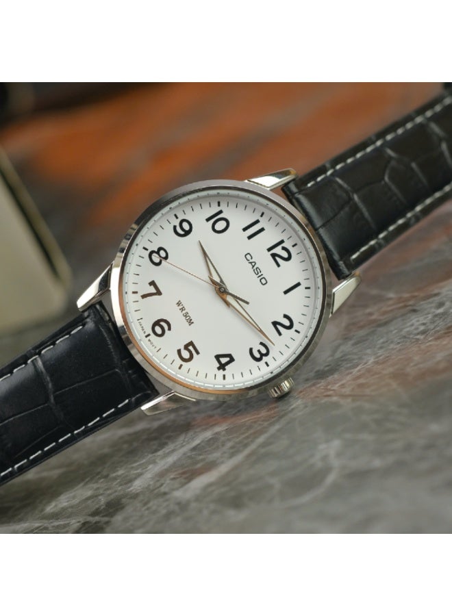 Casio MTP-1303L-7BVDF Men’s Analog Watch – White Dial, Black Leather Strap, Classic Minimal Design - Image 2