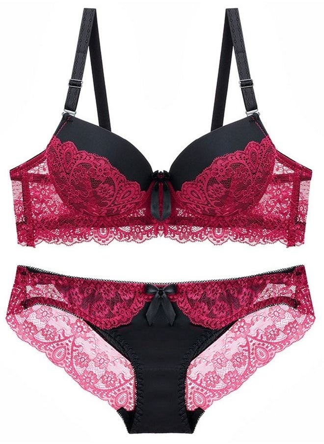 Loquat - Comfy B C Cup Thin Cup Lace Bra Panty Set Women's Underwear Set Red And Black Color Matching - Image 1