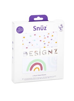 Snuz Pack of 2 Crib Fitted Sheets, Design Ed To Fit Pod Bedside Cribs, 100% Cotton, Infant And Baby, Patternrainbow, Fitted Sheet Size - 44 X 80Cm  - Image 1