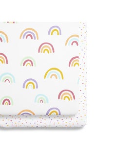 Snuz Pack of 2 Crib Fitted Sheets, Design Ed To Fit Pod Bedside Cribs, 100% Cotton, Infant And Baby, Patternrainbow, Fitted Sheet Size - 44 X 80Cm  - Image 3