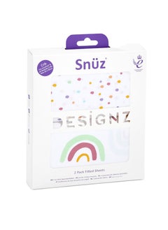 Snuz Pack of 2 Crib Fitted Sheets, Design Ed To Fit Pod Bedside Cribs, 100% Cotton, Infant And Baby, Patternrainbow, Fitted Sheet Size - 44 X 80Cm  - Image 1