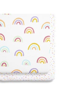 Snuz Pack of 2 Crib Fitted Sheets, Design Ed To Fit Pod Bedside Cribs, 100% Cotton, Infant And Baby, Patternrainbow, Fitted Sheet Size - 44 X 80Cm  - Image 3