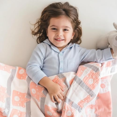 TIDY SLEEP Yarn Dyed Kids Blanket (140 ×100 cm) | Ultra-Soft Cozy Four-Layer Design for Infants Toddlers & Kids Upto 2 to 6 Years | Lightweight, Breathable All-Season Blanket (Pink Teddy) - Image 1
