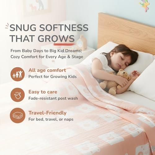 TIDY SLEEP Yarn Dyed Kids Blanket (140 ×100 cm) | Ultra-Soft Cozy Four-Layer Design for Infants Toddlers & Kids Upto 2 to 6 Years | Lightweight, Breathable All-Season Blanket (Pink Teddy) - Image 4