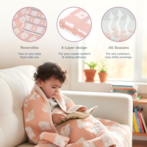 TIDY SLEEP Yarn Dyed Kids Blanket (140 ×100 cm) | Ultra-Soft Cozy Four-Layer Design for Infants Toddlers & Kids Upto 2 to 6 Years | Lightweight, Breathable All-Season Blanket (Pink Teddy) - Image 3