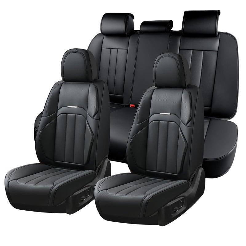 Coverado Car Seat Cover, Cover for Cars Full Seat, Premium Leather, Universal Fit Waterproof Seat Protectors, Car Seat Cushion Non-Slip for Most Cars-Black - Image 1