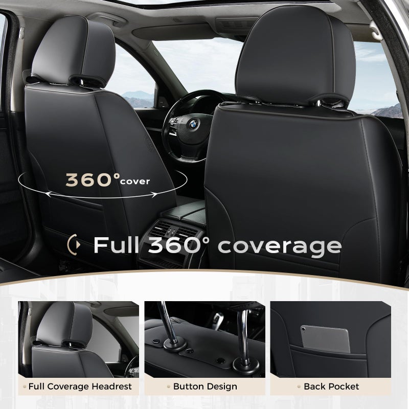 Coverado Car Seat Cover, Cover for Cars Full Seat, Premium Leather, Universal Fit Waterproof Seat Protectors, Car Seat Cushion Non-Slip for Most Cars-Black - Image 4