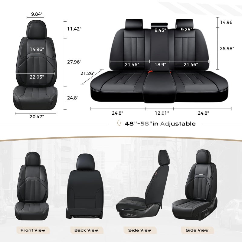 Coverado Car Seat Cover, Cover for Cars Full Seat, Premium Leather, Universal Fit Waterproof Seat Protectors, Car Seat Cushion Non-Slip for Most Cars-Black - Image 5