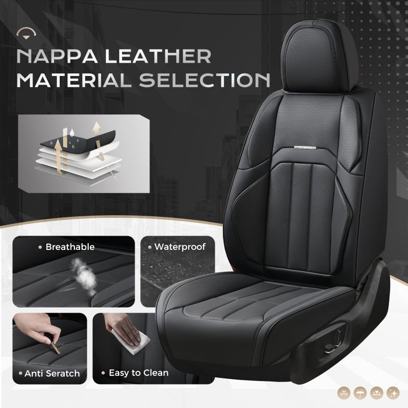 Coverado Car Seat Cover, Cover for Cars Full Seat, Premium Leather, Universal Fit Waterproof Seat Protectors, Car Seat Cushion Non-Slip for Most Cars-Black - Image 2