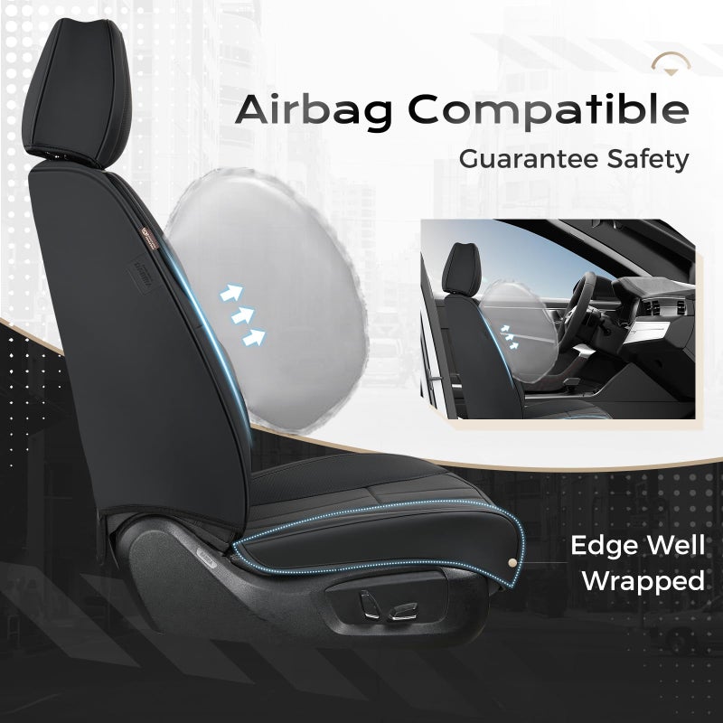 Coverado Car Seat Cover, Cover for Cars Full Seat, Premium Leather, Universal Fit Waterproof Seat Protectors, Car Seat Cushion Non-Slip for Most Cars-Black - Image 3