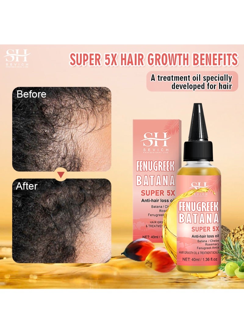 Sevich Fenugreek Batana Super 5X Anti-Hair Loss Oil，5X Rapid Hair Growth Oil with Batana Chebe Rosemary Fenugreek and Amla Oil Hair Growth Oil and Scalp Treatment Super 5 in 1 Oil Anti Hair Loss Oil and Hair Regrowth Scalp Treatment Oils（40ml） - Image 3