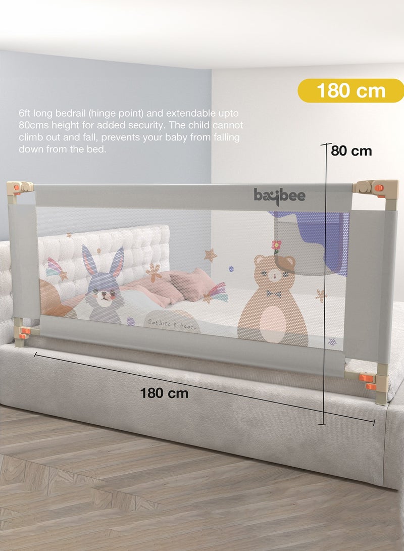 BAYBEE 180 x 80cm Baby Bed Rail Guard for Baby Safety with 28 Height Adjustable, Portable Bed Side Protector for Baby Falling | Foldable Single Side Baby Bed Railing for Kids Toddler Grey - Image 2