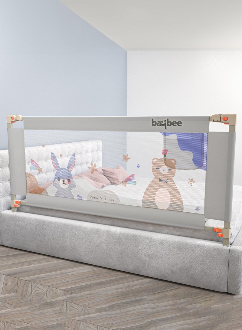 BAYBEE 180 x 80cm Baby Bed Rail Guard for Baby Safety with 28 Height Adjustable, Portable Bed Side Protector for Baby Falling | Foldable Single Side Baby Bed Railing for Kids Toddler Grey - Image 1