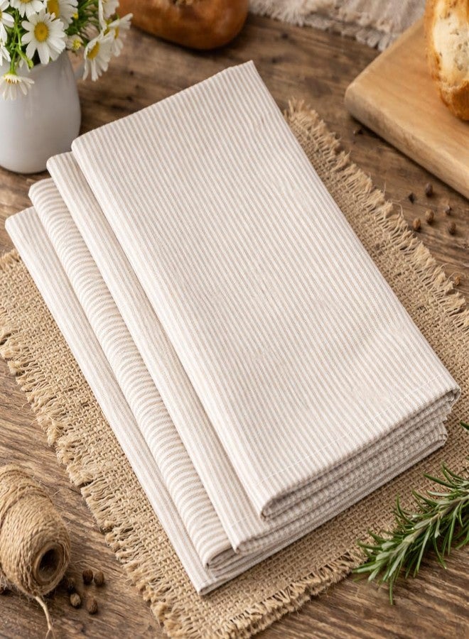 Fennco Styles Farmhouse Neutral Striped 100% Pure Cotton Cloth Napkins 20 x 20 Inch, Set of 4 - Beige Dinner Napkins for Everyday Use, Banquets, Family Gathering, Special Events and Home Décor - Image 1