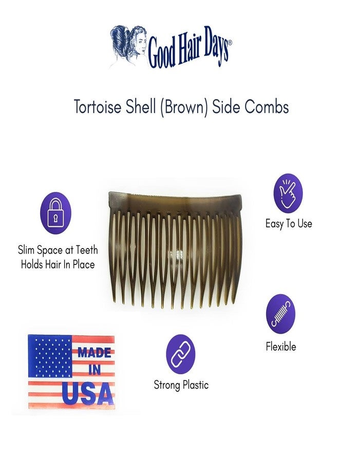 Good Hair Days Side Combs - 2 7/8″ Anti‑Slip Side Combs for All Hair Types, Bridal Jewelry & Daily Styling Accessory for Secure Updos - Tortoise Brown, Set of 2 - Image 3