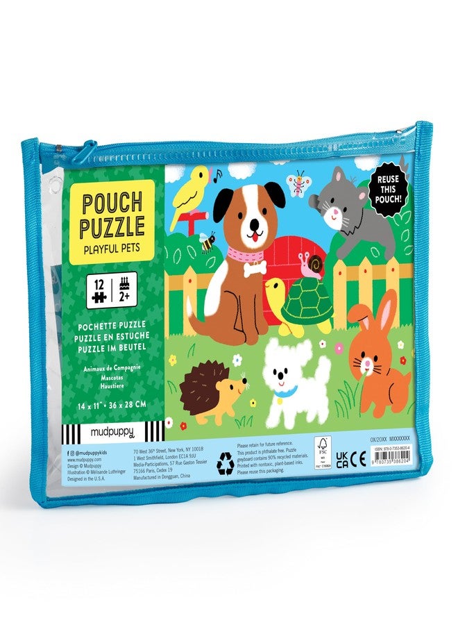 Mudpuppy Playful Pets - 12 Piece Puzzle with Reusable Zipper Pouch Featuring Colorful and Fun Illustrations of Pets Perfect for Easy Storage and Travel - Image 1