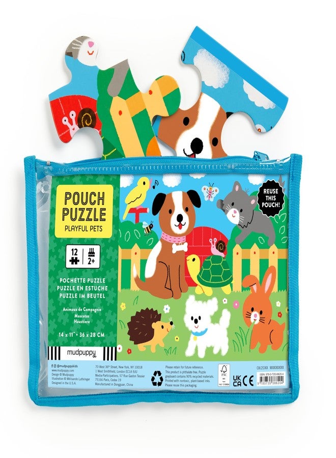 Mudpuppy Playful Pets - 12 Piece Puzzle with Reusable Zipper Pouch Featuring Colorful and Fun Illustrations of Pets Perfect for Easy Storage and Travel - Image 4