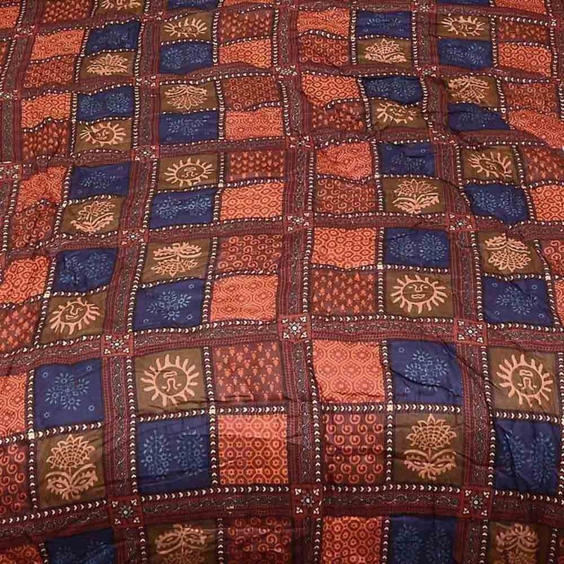 Little India Sanganeri Floral Gold Print Cotton Single Bed Quilt Multicolor DLI3SRZ108 - Image 3