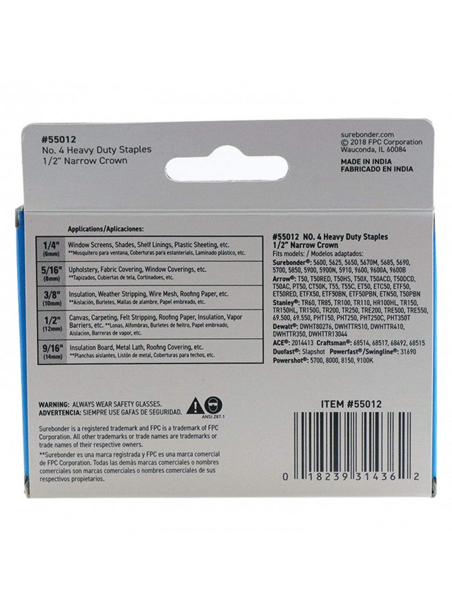 Surebonder 55012 Heavy Duty 1/2-Inch Length Staples, Arrow T50 Type, 1250 Count