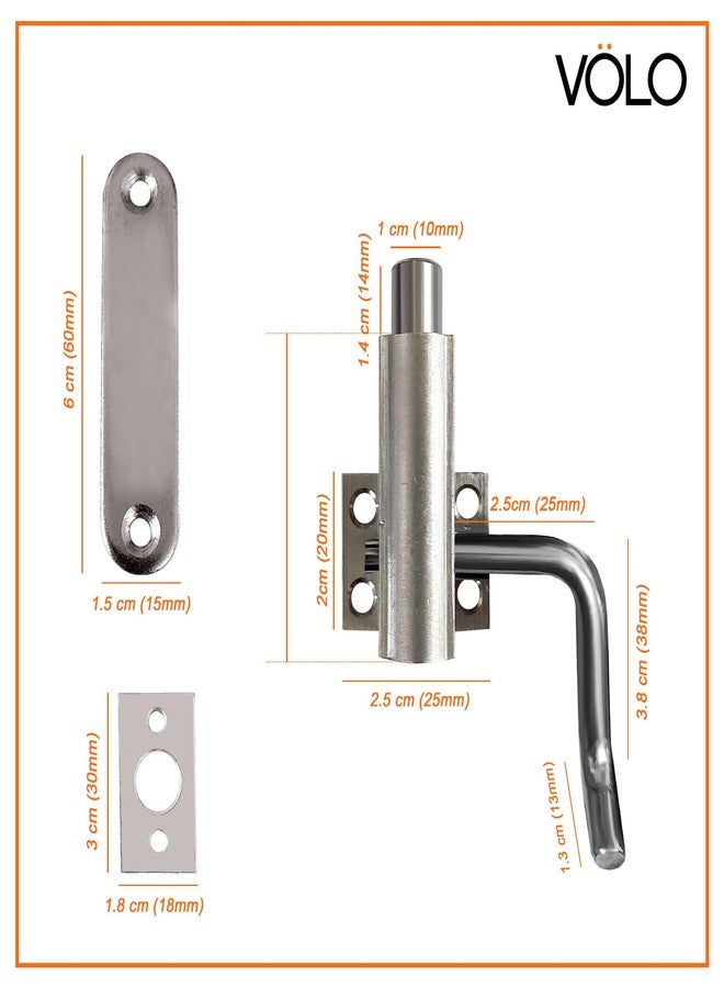 Volo Premium Automatic Cam Tower Bolt/Kent Tower Bolt/Tower Bolt/Door Latch/kundi/chitakni/Chitkini (Brass TowerBolt) (Silver Satin Finish) (1 Set) - Image 2