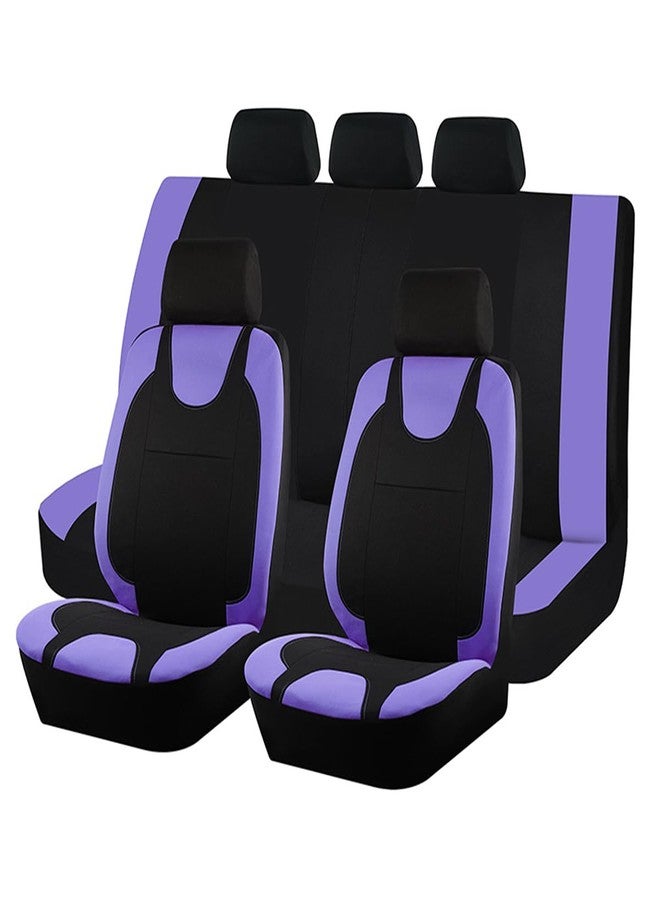 Bittwee 9PCS Car Seat Covers Full Set, Polyester Washable Vehicle 5-Seats Protectors with Headrest Cover, Comfortable Automobile Seat Interior Protection, Universal for Sedan Truck SUV (Purple) - Image 1