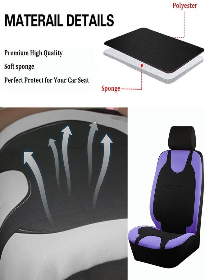 Bittwee 9PCS Car Seat Covers Full Set, Polyester Washable Vehicle 5-Seats Protectors with Headrest Cover, Comfortable Automobile Seat Interior Protection, Universal for Sedan Truck SUV (Purple) - Image 2