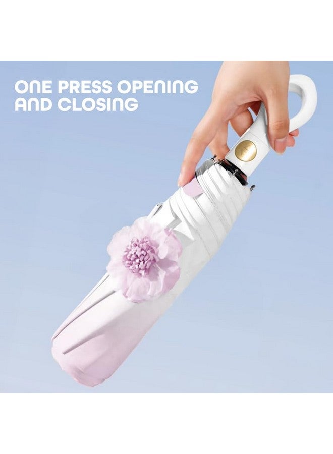 PRIME PICK مظلة مقاومة للماء بتصميم زهور - حماية من الأشعة فوق البنفسجية، تقنية مقاومة للرياح، مادة متينة للرجال والنساء، مثالية لجميع ظروف الطقس، بنفسجي - Image 4