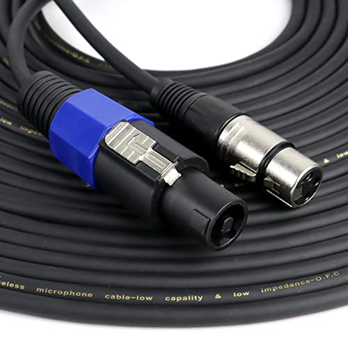 HBU 50 Feet Pack of 1 SpeakOn to XLR Female Cable - 1pc 50ft. Audio Jack Speak-On Type Male Plug to 3 Pole XLR Extension Wire - Professional Microphone Mic 3 Pin Connection with Twist Lock - Image 1
