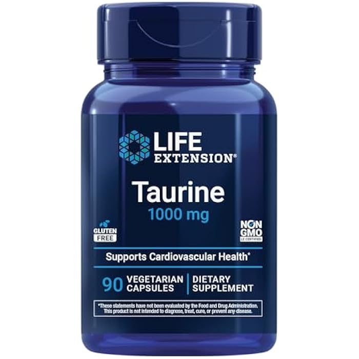 Life Extension Taurine, Pure Taurine Amino Acid Supplement, Heart, Liver and Brain Health, Longevity, Muscle and Exercise, 1000 mg dose, Non-GMO, Gluten-Free, Vegetarian, 90 Vegetarian Capsules - Image 1