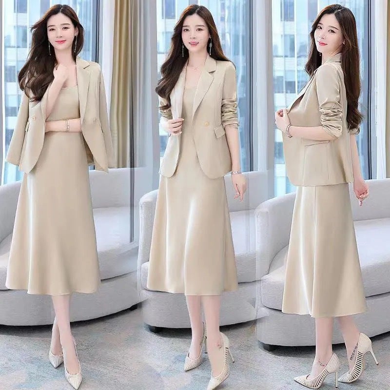 Autumn and winter 2025 new fashion Korean slim temperament small suit skirt two-piece suit womens dress fashion Brown - Image 4