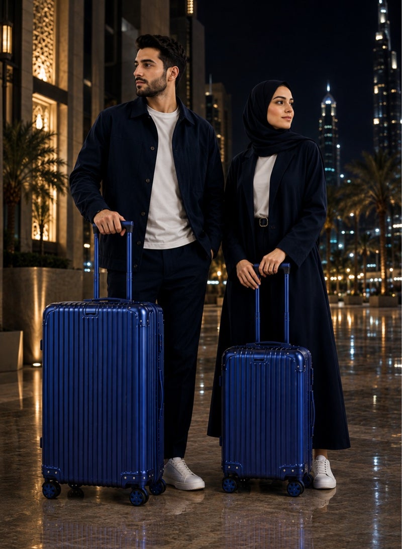 100% Genuine Full Aluminum Travel Suitcase featuring a premium aluminum shell, 360° dual spinner wheels, secure safety lock, telescopic handle, available in 20-inch and 28-inch sizes, offered in multiple colors, and includes a free silicone protective cover as a complimentary gift. - Image 2