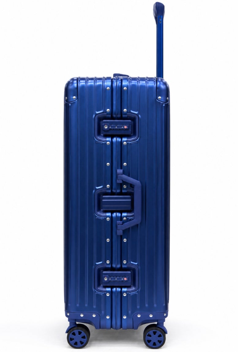100% Genuine Full Aluminum Travel Suitcase featuring a premium aluminum shell, 360° dual spinner wheels, secure safety lock, telescopic handle, available in 20-inch and 28-inch sizes, offered in multiple colors, and includes a free silicone protective cover as a complimentary gift. - Image 4