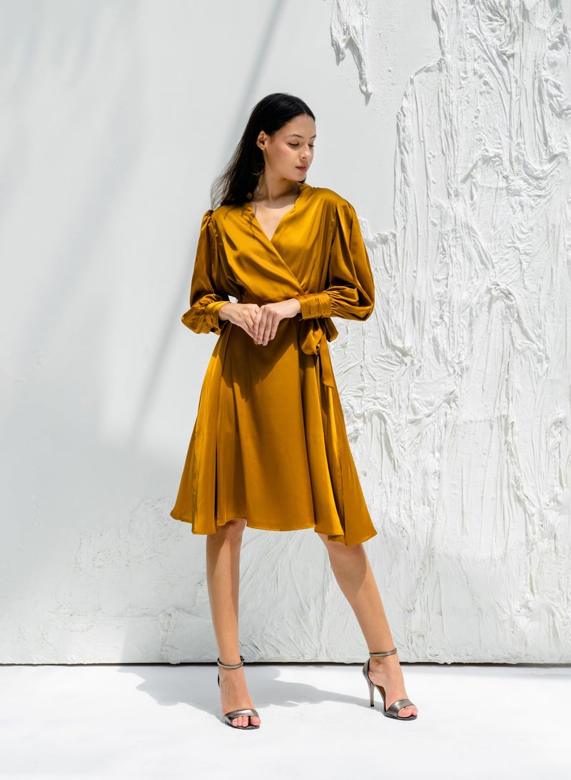COTTONNAIVE LADIES SILK DRESS WITH BUTTONED SLEEVE DETAILS AND WAIST BELT  - Image 1