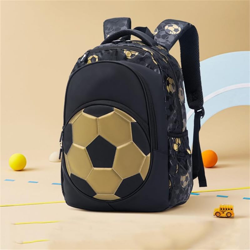 Kids' Soccer Backpack - 3D Animated Soccer Print Oxford & Polyester Material, Waterproof Large Capacity, Padded Adjustable Straps for School, Travel, Camping, Boys & Girls Aged 6-12 - Image 3