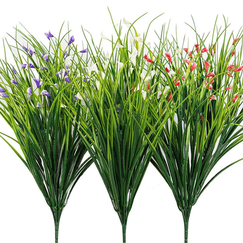 Melorca&Guilla Artificial Plants Outdoor 6PCS 23â€œ Fake Tall Grass,Fake Outdoor Plants,Faux Plants with Flowers for Garden Porch Window Box Shop Office Home DÃ©cor - Image 1
