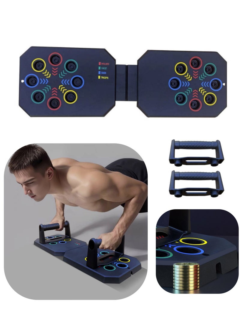 Sisily Push Up Board Training Fitness Exercise Chest Expansion Equipment Muscle Exerciser Multi-Function Bar Foldable Handles for Floor to Strengthen Arms Core and Back Portable Home Gym for Men and Women (Black) - Image 1