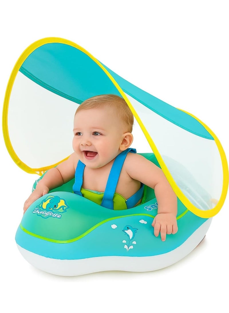 SwimBoBo Inflatable Baby Swimming Float with Sun Protection Canopy, Safety Bottom Support, and Swim Buoy for Secure Swims - Free Swimming Baby  - Image 1