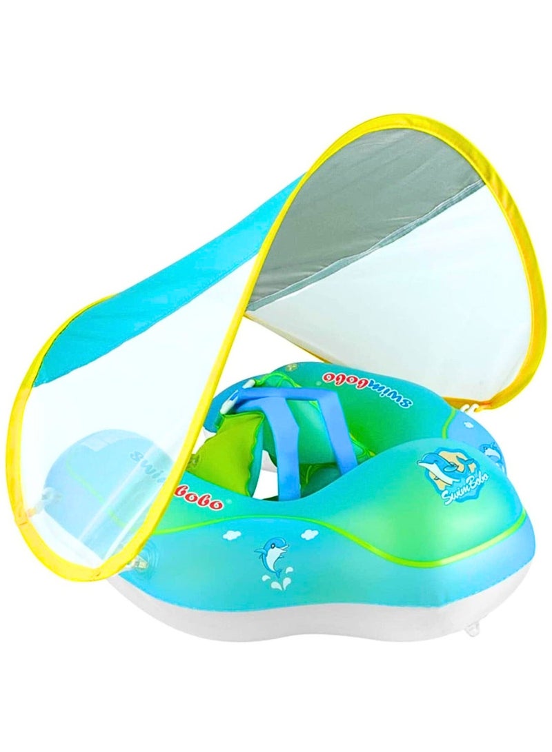 SwimBoBo Inflatable Baby Swimming Float with Sun Protection Canopy, Safety Bottom Support, and Swim Buoy for Secure Swims - Free Swimming Baby  - Image 2
